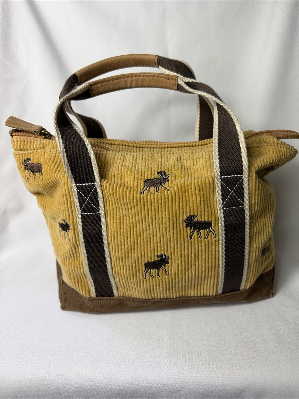 LL Bean Embroidered Moose Corduroy Tote Bag